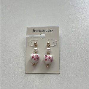 Francesca's Floral Heart Drop Earrings - White & Pink